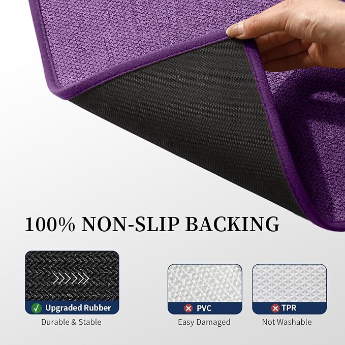 YIHOUSE Purple Bathroom Rugs Sets 2 Piece, Quick Dry Thin Bath Mat, Non Slip Absorbent Machine Washable, Bath Rugs for Bathtub Sink Home Decor (17"x24" + 17"x32")