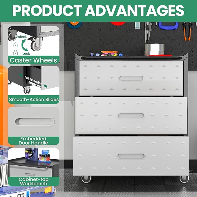 8-Piece Heavy Duty Steel Garage Cabinet System | All-in-One Modular Garage Cabinet Set for Ultimate Workshop Organization | Easy Assembly Garage Storage Cabinets & Tool Bench (Black)