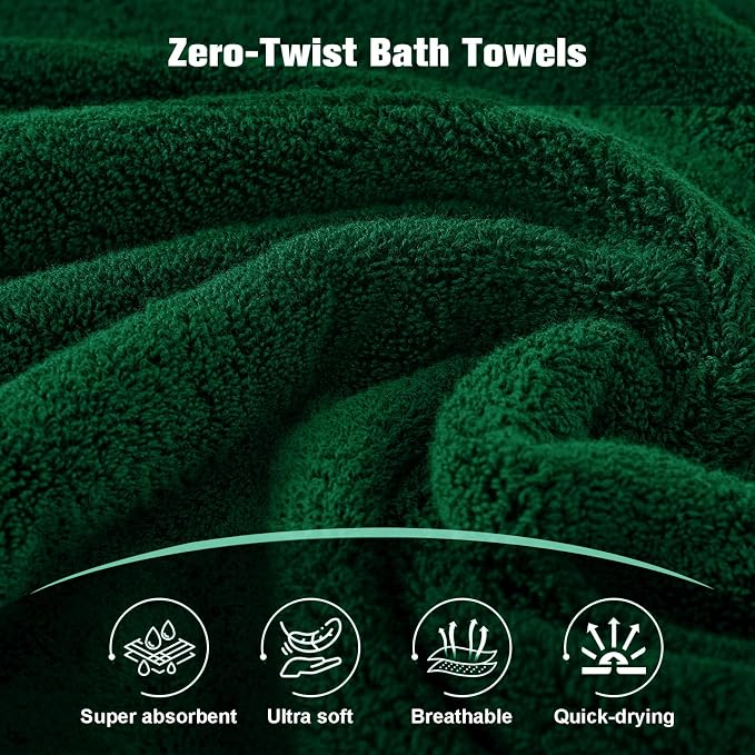 COZYART Bath Towel Set 6 PCS Formal Green Luxury 100% Turkish Cotton 650GSM | Soft Absorbent Quick Dry, OEKO‑Tex 100 Cert. Zero Twist Ring Spun Cotton, Plush, Breathable Hotel Quality Bathroom Towels