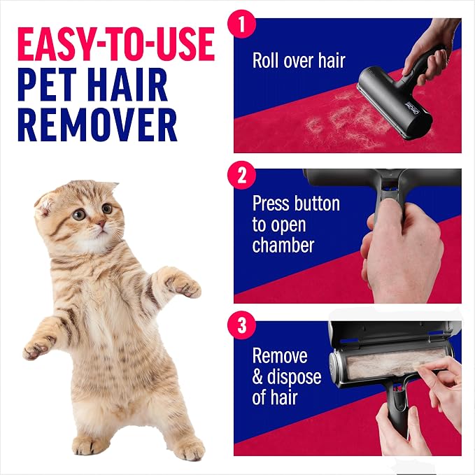 Chom Chom Roller Pet Hair Remover and Reusable Lint Roller, Black ChomChom Roller + Mini Roller, Cat and Dog Fur Hair Remover for Furniture, Couch, Carpet, Clothing and Bedding, Portable for Travel