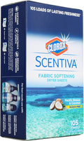 Clorox Scentiva Fabric Softener Dryer Sheets, Pacific Breeze & Coconut Scent - Wrinkle Reducing Scented Softening Laundry Dryer Sheets for Great Smelling Clothes, 105 Count