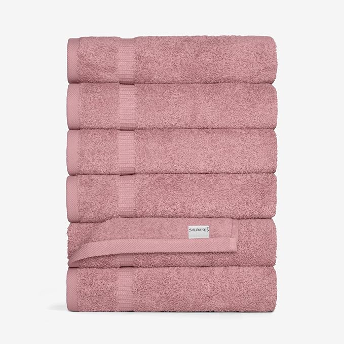 SALBAKOS 6-Piece 100% Turkish Cotton Hand Towels, 16x30 inch, Rose | Large Size Thick Super Soft Highly Absorbent, Versatile Hair Face & Hand Drying Towel, Premium Hotel Quality Made in Turkey
