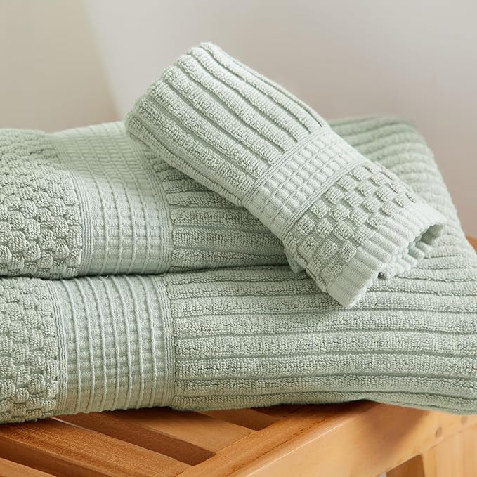 Springtree Home 100% Cotton Bath Towel Set | 6-Piece Set | Eucalyptus | Absorbent & Quick-Dry Bathroom Towels | Textured and Durable Cotton Towels for Bathroom | OEKO-TEX | Krista Collection