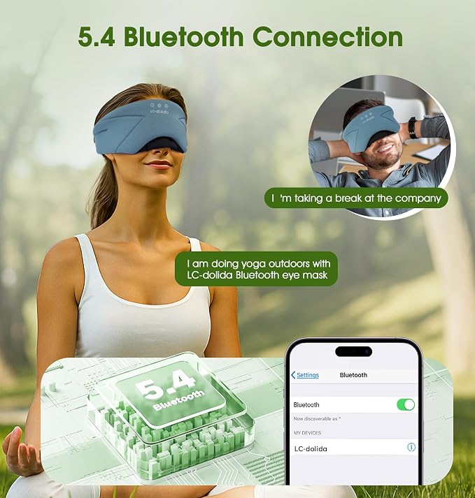 Sleep Mask with Headphones Bluetooth 5.4, LC-dolida Wireless Music Eye Mask for Sleeping Headphones with Soft Bamboo Cotton Cooling Breathable,Ultra-Thin Stereo Speaker for Side Sleepers - Ash Blue
