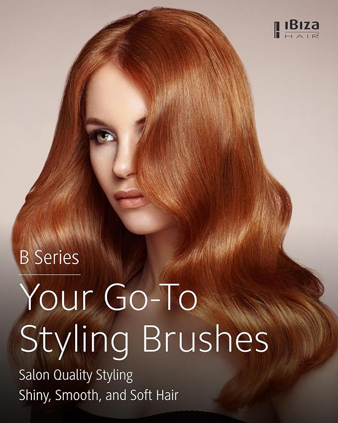Ibiza Hair Boar Bristle Round Brush (B3-55mm) | Blonde Bristles & Cork Handle | Ideal for Color Treated Tresses | Beachy Waves & Volume | Adds Shine & Texture for Medium to Long Styles