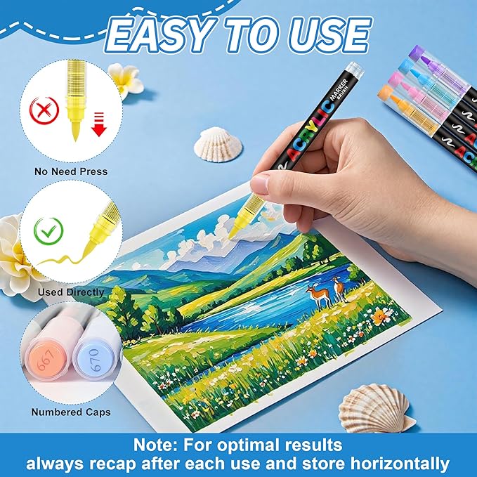 Guangna Acrylic Paint Markers Brush Tip, 36 Vivid Colors with Direct-Liquid Ink Control System, Professional-Grade Paint Pen for Rock Painting, Canvas, Glass, Plastic, Fabric, Eggs