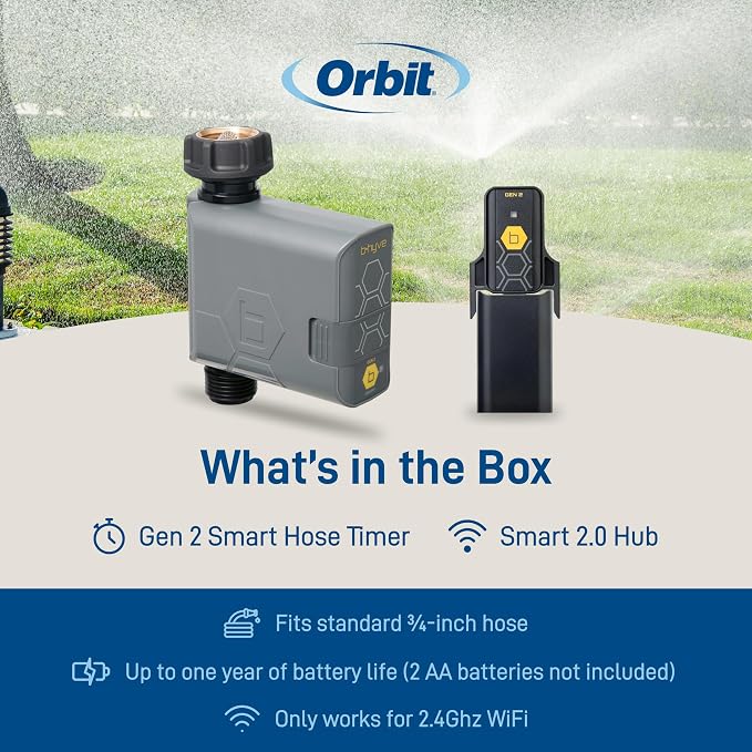 Orbit B-hyve Gen 2 Smart Hose Watering Timer with Wi-Fi Hub - Smart Hose Watering Timer - Wi-Fi System - App Controlled - Weatherproof AA Battery Powered - 90204