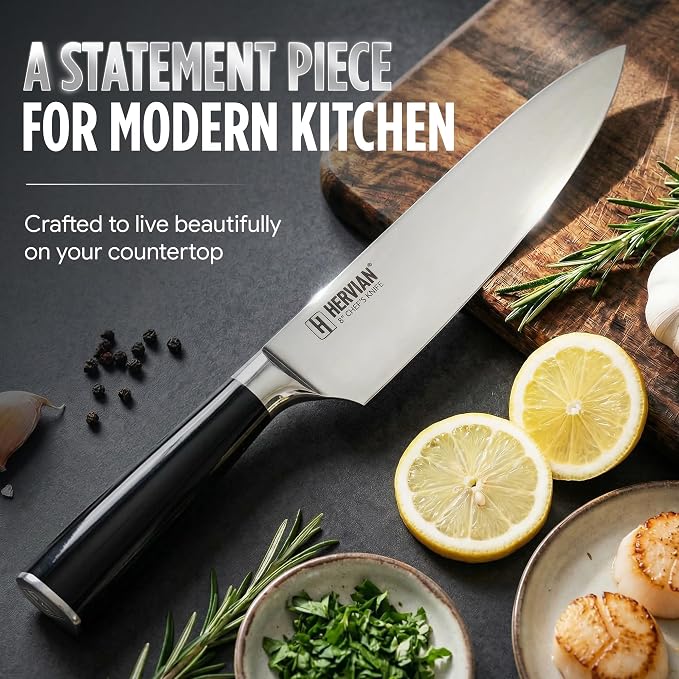 Chef Knife, 8 Inch High Carbon Stainless Steel Sharp Kitchen Knife with Ergonomic Pakkawood,Gift Box for Family & Restaurants 8-Inch Chef Knife, High-Carbon Stainless Steel Kitchen Knife