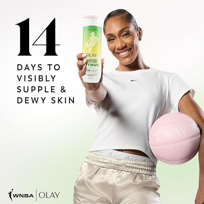 Olay Body Wash for Women, WNBA, Intensely Hydrating, Hyaluronic Acid Serum, Hydration On/Off Court, Improves Moisture Barrier, Vitamin B3 Complex, All Skin Types, Courtside Citrus Scent, 20 fl oz