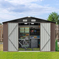 Aoxun 9.8x7.6 FT Shed Outdoor Storage Shed with Base, Brown | Metal Shed with Lockable Doors & Slooping Roof Garden Tool Shed for Backyard, Patio, Poolside