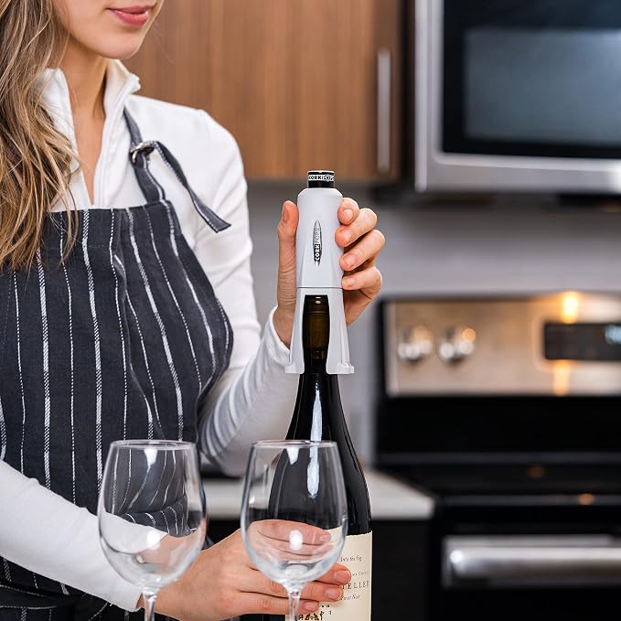 Cork Pops Legacy Wine Opener Built-in 4-Blade Foil Cutter Safe Cork Removal, Effortless Push Button Use, Needle Guard for Safety, Low-Pressure Cartridge Opens Up To 60 (Gray, With 1 Cartridge)