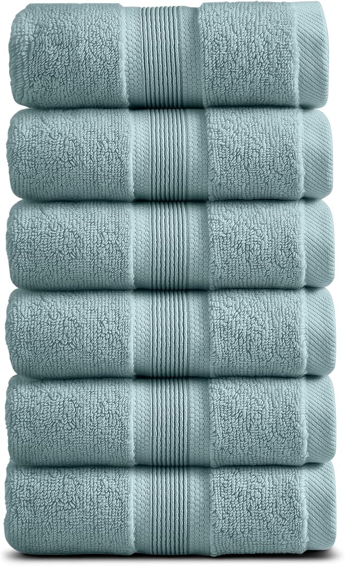 Springtree Home Luxury Bamboo Rayon Hand Towel Set | 6-Pack | Aegean | 35% Bamboo Rayon - 65% Zero Twist Cotton | Absorbent Quick-Dry Towels for Bathroom | Ultra Soft | OEKO-TEX Standard 100