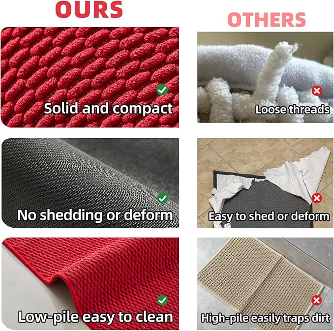 TYUU Christmas Bathroom Rugs Non Slip Washable, Super Absorbent Thin Bath Mat Small Quick Dry Low Pile Bathroom Rug, Red 20"x30"