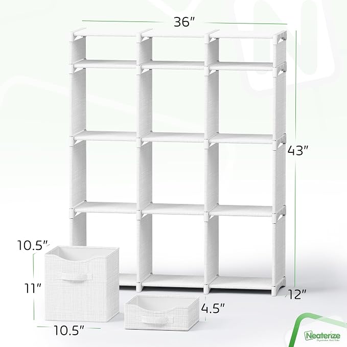 Cube Storage Organizer with 12 Storage Bins Included – Storage Cubes for Home Organization, Toy Storage, Office Storage, Living Room Storage, and General Storage Solution (White-Grey)