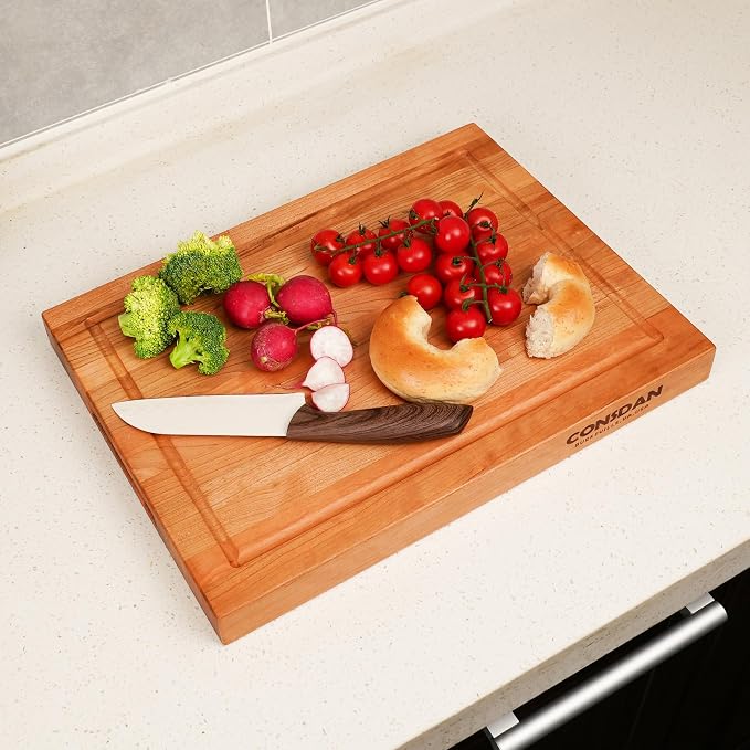 Solid Cherry Wood Cutting Board for Kitchen, USA Grown Hardwood, 20 x 15, with Invisible Inner Handle, Prefinished with Food-Grade Oil, Suitable for Kitchen Edge Grain, 1" Thick