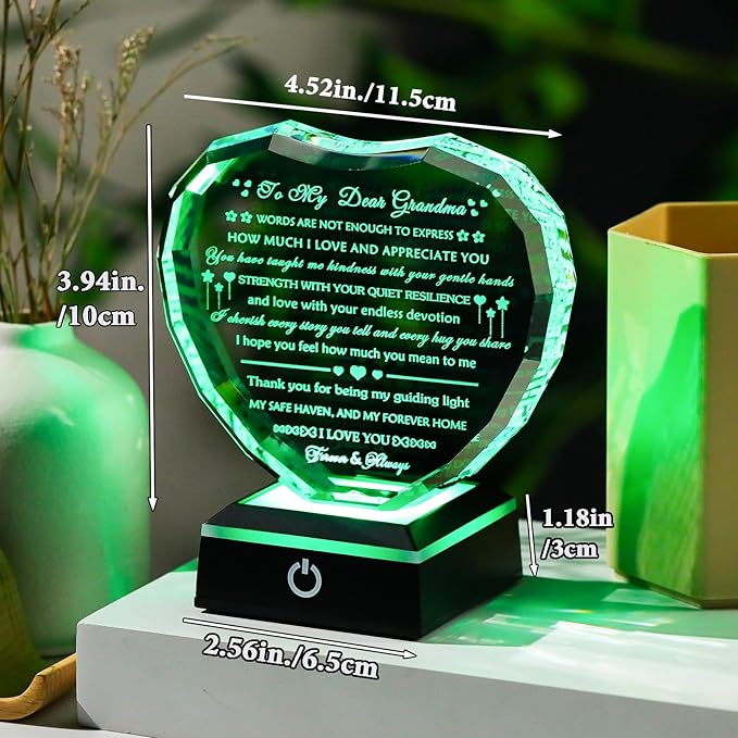 Arikyrist Gifts for Grandma with Colorful Light Base Great Grandma Birthday Gifts from Granddaughter Crystal Keepsake Best Gift Idea for Grandmother on Mother's Day Christmas Valentines