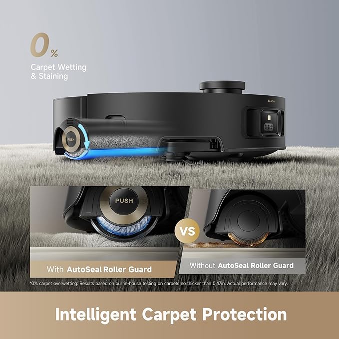DREAME Aqua10 Roller Robot Vacuum, AquaRoll Mopping, 30,000Pa Suction, 100% Detangling, Carpet-Protecting Roller Guard, Clear 2.36in Obstacle, Self-Empty, Self-Cleaning, Roller Mop Extending
