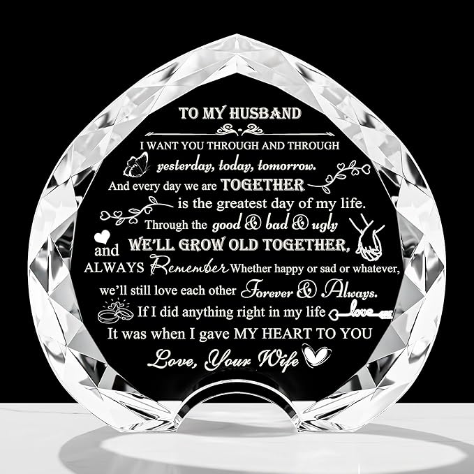 QIANWEI Husband gifts from wife Unique - Crystal Engraved Gifts for Husband Personalized Who Want Nothing - HUSBAND Birthday Anniversary Fathers Day Christmas Valentines Day Gifts Ideas for My Man
