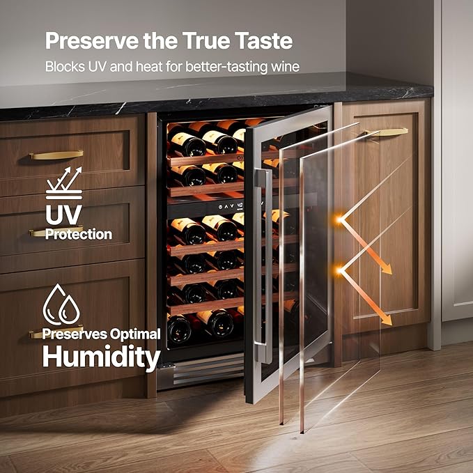 Ca'Lefort 24-Inch Wine Fridge, 52-Bottle Dual Zone Wine Cooler, 40–65°F Digital Temp Control, 3-color LED Adjustable Shelf, Under Counter, Built-in or Freestanding for Home Bar Kitchen(5.7 cu.ft)