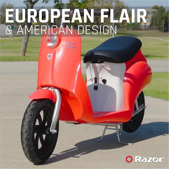 Razor Pocket Mod Classic Miniature Euro-Style Electric Scooter for Ages 8+, Vintage-Inspired Design, High/Low Speed Switch, Up to 80 Minutes Ride Time