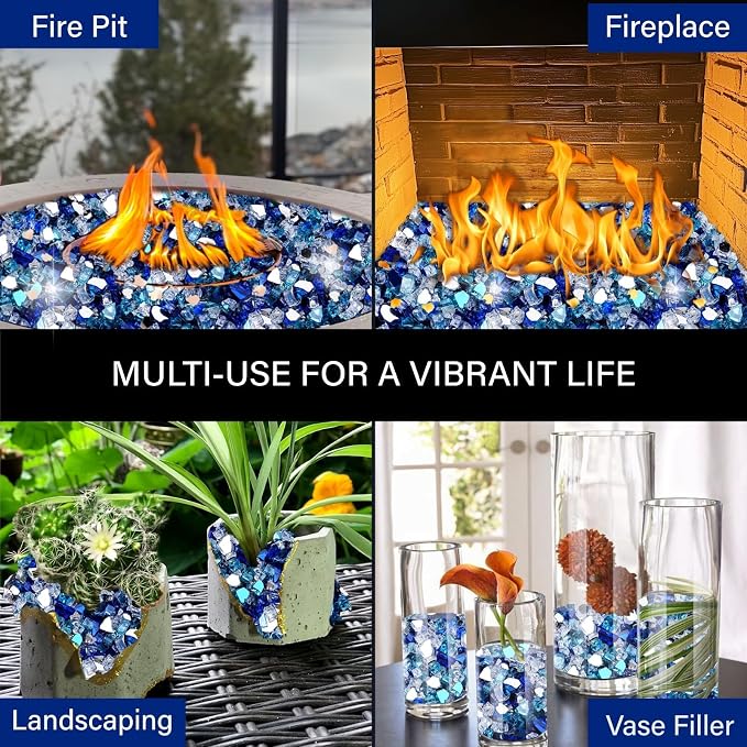 NUPICK 20 Pound Fire Glass, 1/2 Inch Reflective Fire Pit Glass Rocks