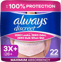 Always Discreet Reimagined Adult Diapers for Women, Maximum Absorbency Incontinence and Postpartum Underwear Size 3X+, Up to 100% Leak Free Bladder Leak Protection, 22 Count