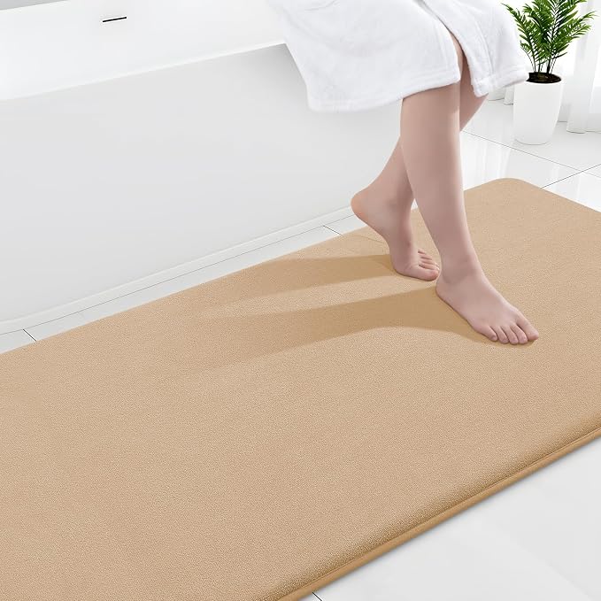 Smiry Memory Foam Bath Mat 70x24, Extra Soft and Absorbent Bathroom Mats, Non Slip Washable Carpet for Floor, Shower and Tub, Camel