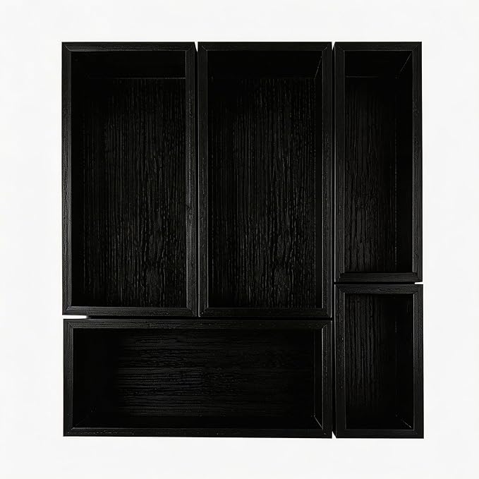 bamboo drawer organizer Set,expandable drawer dividers,wooden storage organizers,drawer organizers for kitchen, bathroom,flatware,Tea Bag Organizer (1 X 5PCS Black)