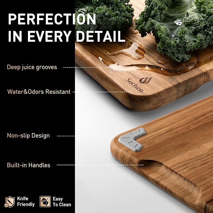 15'' Teak Wood Cutting Board Non Toxic Wooden Chopping Boards for Fruit | Charcuterie Board, Serving, Heavy Duty, Sink Board, Non Slip, Wooden Chopping Board, Small Wooden Chopping Board
