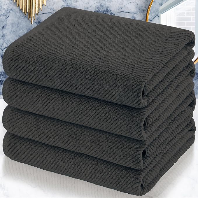VOOVA & MOVAS Bath Towels 4PC, 100% Cotton, 30x56 in, Dark Gray | Quick Dry, Thick, Soft, Absorbent, Luxury Hotel Shower Towel, Bath Towel Gift Set