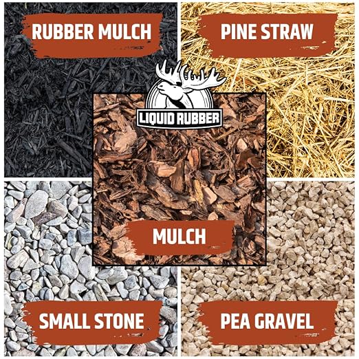 Liquid Rubber Pre-Mixed Mulch Glue for Landscaping, Gardens, Pack of 4 x 1G | Ready to Use - Bonds Pine Straw, Cypress, Pea Gravel, Stone, Bark Nuggets & Rubber Mulch - Locks in Place, Prevents Erosion