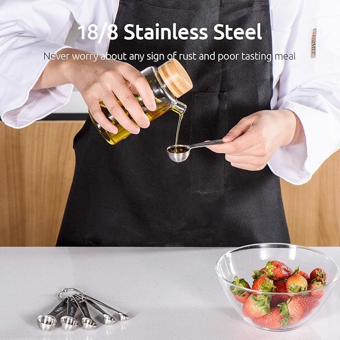 U-Taste 18/8 Stainless Steel Measuring Spoons Set of 8 and Measuring Cup Set of 7 for Dry and Liquid Ingredient with Engraved Measurement