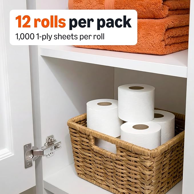 Amazon Basics 1000 Sheet 1-Ply Bath Tissue, 48 Rolls (4 Packs of 12), Septic Safe