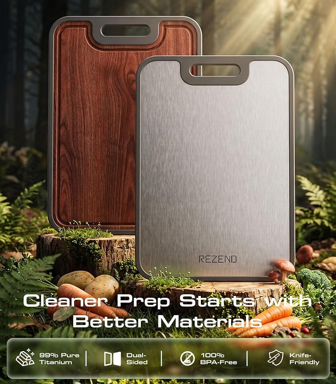 Titanium Cutting Boards for Kitchen, Ebony Wood Cutting Board BPA-Free, Large(15.8"x11") Dual-Sided Non Toxic Chopping Board for Hygienic Food Prep, Knife-Friendly, with Juice Groove