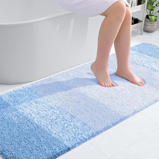 OLANLY Bathroom Runner Rugs Mat 70x24, Extra Soft Absorbent Microfiber Bath Rugs, Rubber Backing, Quick Dry, Washable Long Bath Mats for Bathroom, Tub and Shower, Home Decor Accessories, Light Blue