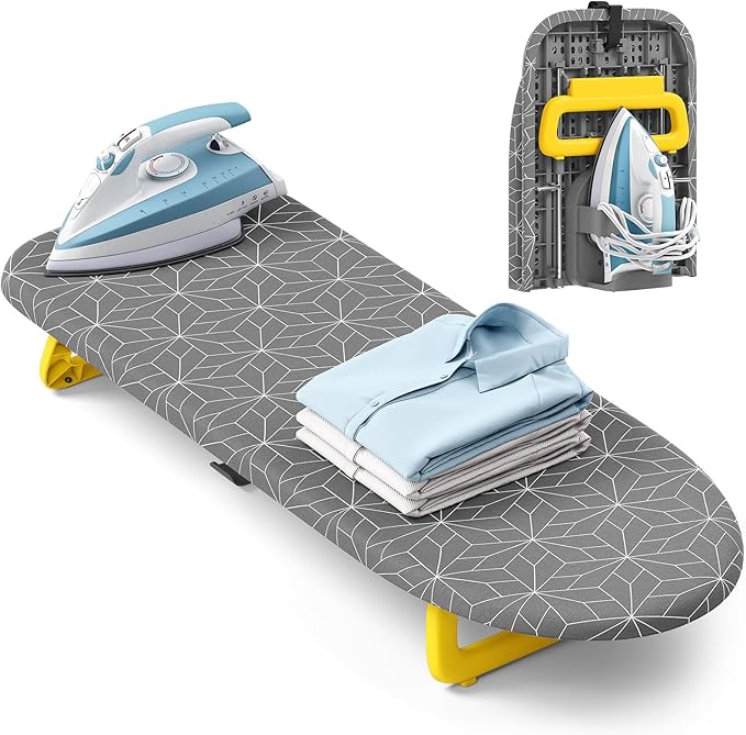 Foldable Small Ironing Board Tabletop, Mini Iron Board Small, Table top mini Ironing Boards Small with Cover pad, Compact Portable Iron and Ironing Boards for Travel,12 * 32 Pure Gray (with Holder)