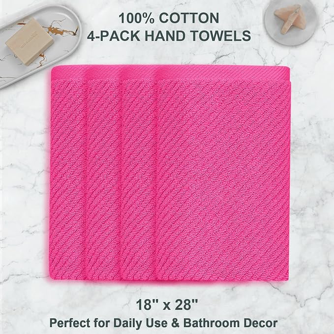 VOOVA & MOVAS Hot PinkHand Towels 4PC, 100% Cotton, 18x28 in | Quick Dry, Thick, Soft, Absorption, Luxury Hand Towels For Showering, Bathroom Decor
