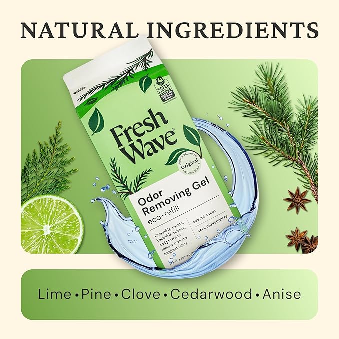 Fresh Wave Odor Removing Gel Eco-Refill, 63 oz. Original Scent | 2 Empty Refillable Glass Jars | 2 Room Set