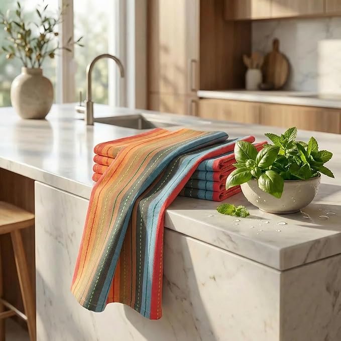 Urban Villa Kitchen Towels Cotton Dish Towels 20”x30” (Set of 6) Red Multi