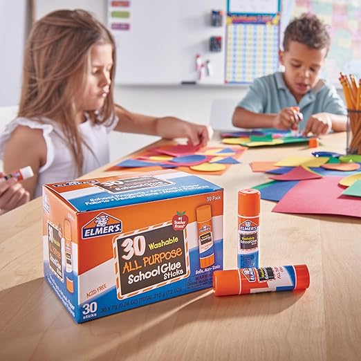 Elmer's All Purpose School Glue Sticks, Acid-Free and Washable, Clear, 7 Grams,Craft Projects, Poster, Classroom Supplies, #1 Teacher Brand, 30 Count (Pack of 12)