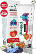 SprinJene Natural Children’s Toothpaste – Fluoride Free Strawberry Toothpaste for Toddlers & Kids – Gentle Safe Natural Formula with Patented Black Seed Oil & Zinc – Made in the USA (2 Pack)
