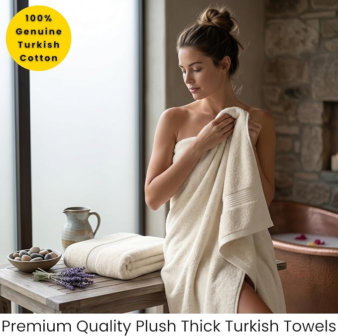 SALBAKOS 2-Piece 100% Turkish Cotton Bath Towels, Extra-Large 35x70, Ivory | Oversized Bath Sheet Towel for Bathroom & Beach, Thick, Super Soft, Highly Absorbent, Premium Hotel Quality, Made in Turkey