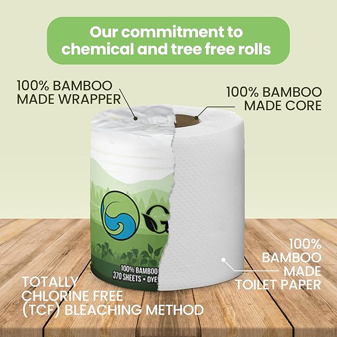 Gaias Premium and Soft Organic Bamboo Toilet Paper | 24 Mega Rolls, 3 Ply, 370 Sheets | FSC Certified, PFAS & BPA Free, Eco-Friendly, Sustainable Tissue - Plastic Free, Septic Safe, Vegan