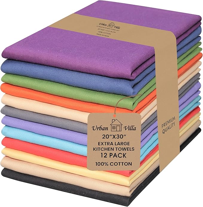 Urban Villa Kitchen Towels Cotton Dish Towels 20”x30” (Set of 12) Multi