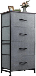 WLIVE Small Dresser Nightstand for Bedroom, 4 Drawers, Dark Grey | 4 vertical fabric drawers, Space-saving tower, Bedroom or closet use, Chest of drawers, Dresser for small spaces