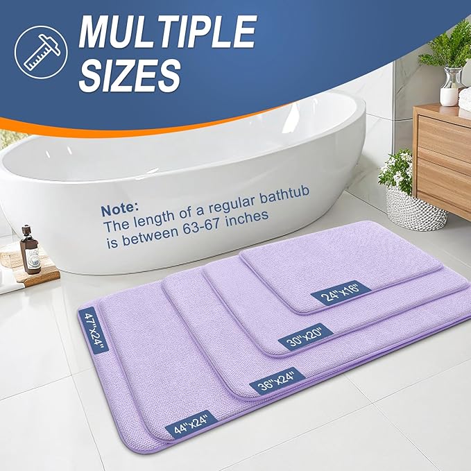 OLANLY Memory Foam Bathroom Runner Rugs 47x20, Absorbent Long Mat, Lavender | Soft Quick Dry Bath Mat Rugs, Non-Slip, Machine Washable Mat for Bathroom Floor, Tub and Shower, Home Decor Accessories