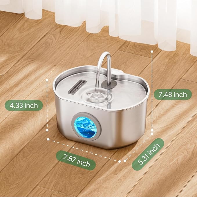 Cat Water Fountain Stainless Steel: 74oz/2.2L Cat Fountain for Drinking | Pet Water Fountain Inside - Automatic Dog Watering Dispenser Bowl - Pet Feeding & Watering Supplies