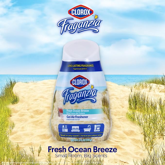 Clorox Fraganzia Cone Gel Air Freshener, Twist Open Adjustable Solid Air Deodorizer for Small Indoor Spaces, Continuous Fresh Ocean Breeze Scent for Bathroom Office Closet Odor Control, 6 Oz