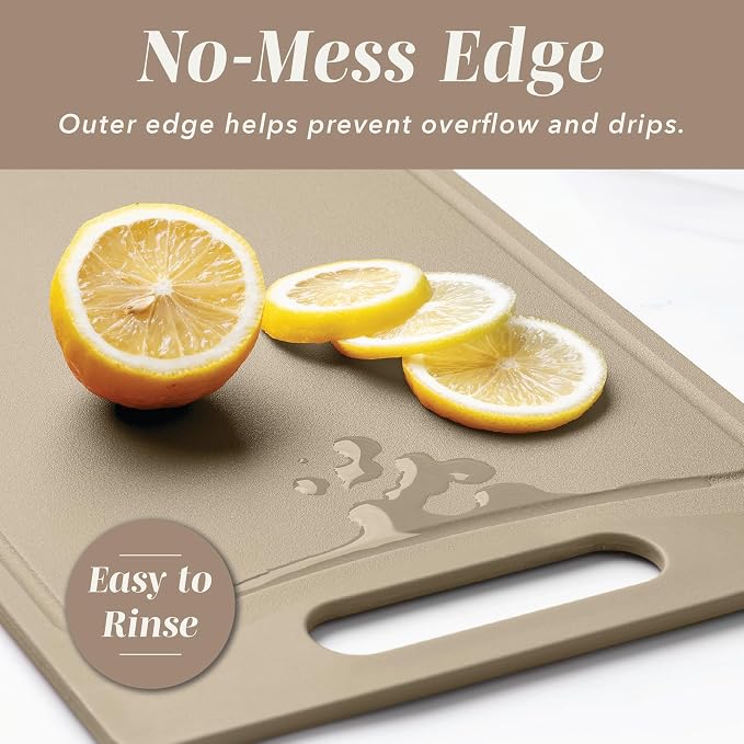 COOK WITH COLOR Non-Slip Cutting Board Set – Kitchen Essentials with Easy Grip Handle for Meat, Veggies, and Fruits, 4 Cutting Boards, Brown