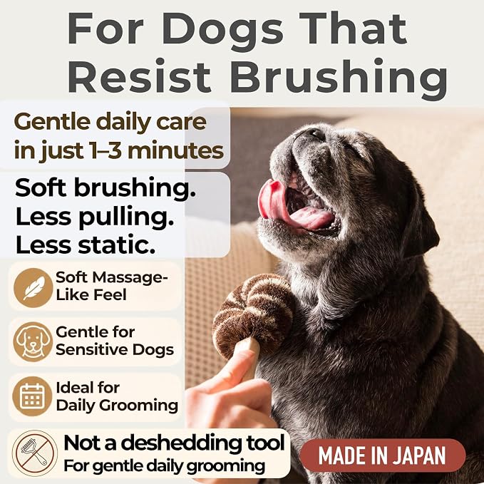 Wablade Dog Brush for Sensitive Dogs & Puppies, Soft, 8.3", Made in Japan | Daily grooming & massage for routine care, gently lifts loose surface fur with palm & sisal fibers (Not a Deshedding Tool)